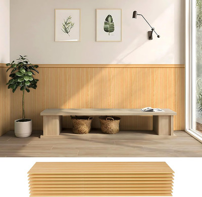 Light Wood Wainscoting Wall Panel Kit - 8PCS Easy DIY, Paintable & Waterproof