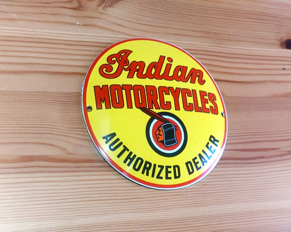 Indian MOTORCYCLE AUTHORIZED Emailschild MAKELLOS Werkstatt Garage Schild 12cm - Bild 2 von 4