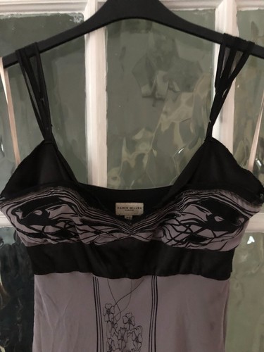 ladies dress KAREN MILLEN black & grey diamonte dtl knee length 100%silk size 12 - Picture 2 of 11