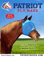 NEW Patriot Horse Fly Mask, Equine Fly & Insect UV Protection, BEAUTIFUL BLUE