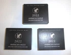 2022 W, S Am Silver Eagle Proof and Uncirculated Coins (22EA, EM, EG), COA, Box