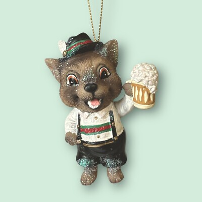 Goodwill Aufhänger Hund in Lederhose mit Bier Weihnachten Oktoberfest 10cm Neu