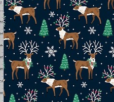 3 Wishes Believe Christmas Cotton Quilt Fabric Navy Reindeer Trees Santa