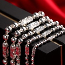 Pure 999 Fine Silver Necklace Men Women 4mm/7mm/8mm Carved Long Bead Link Chain