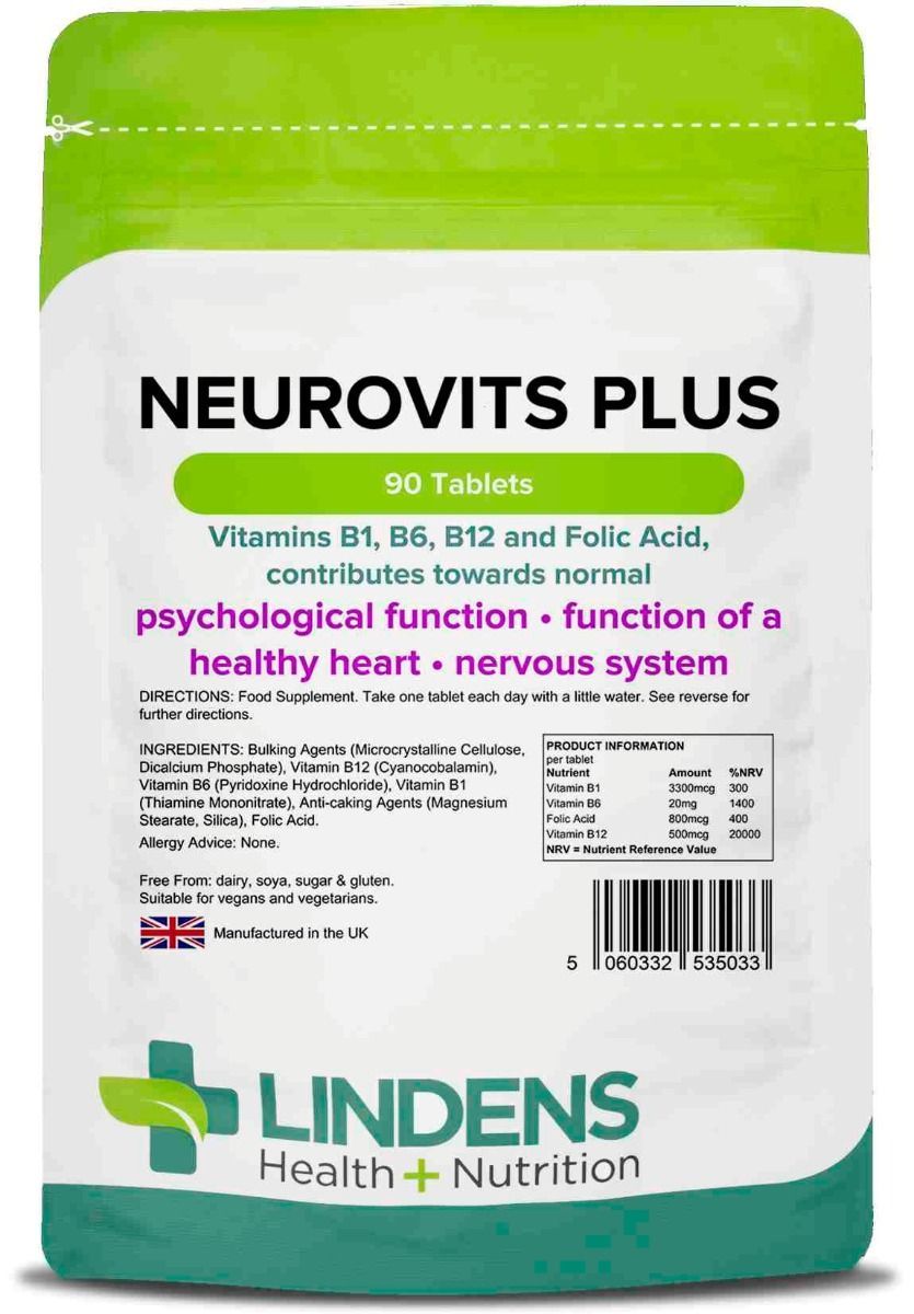 Neurovits Plus (Vitamins B1, B6, B12, Folic Acid) Tablets (90) Lindens