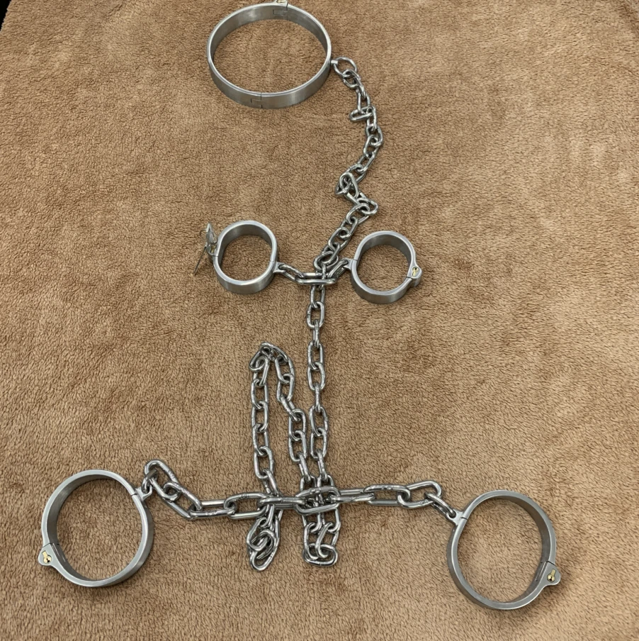 Bondage Edelstahl Handschellen Fußfessel Halsband Fesseln mit Kette BDSM Fetisch - Bild 4 von 4