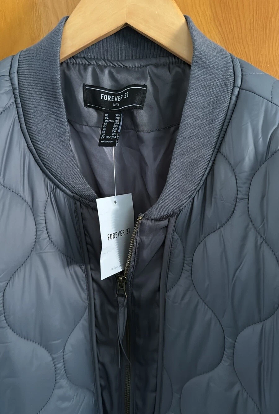 Gray Puffer Jacket Mens XXL Zip Pockets - product detail image 3