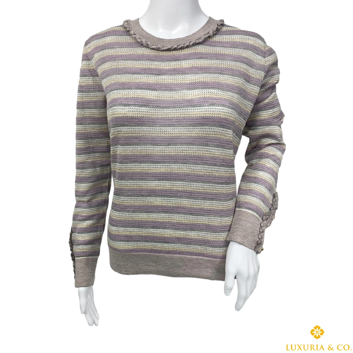 Louis Vuitton Women's Purple Beige Cashmere Silk Striped Knit