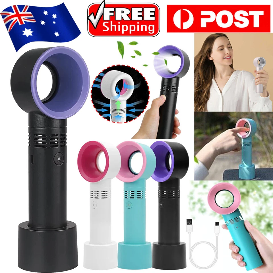 Bladeless Hand Held Fan Cooler USB No Leaf Portable Handy Summer Mini Mute Fan