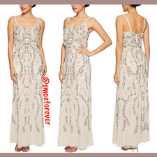 NEW 349 Adrianna Papell Floral Beaded Mesh Blouson Gown in Ivory SZ 4  M818