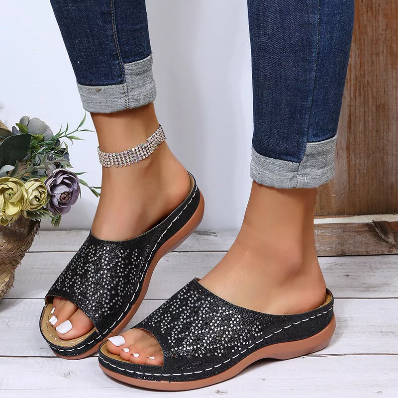 Ladies mule sale wedge slippers