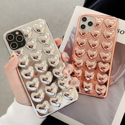 3D Love Heart Plating Soft Phone Case For iPhone 16 15 14 13 12 11