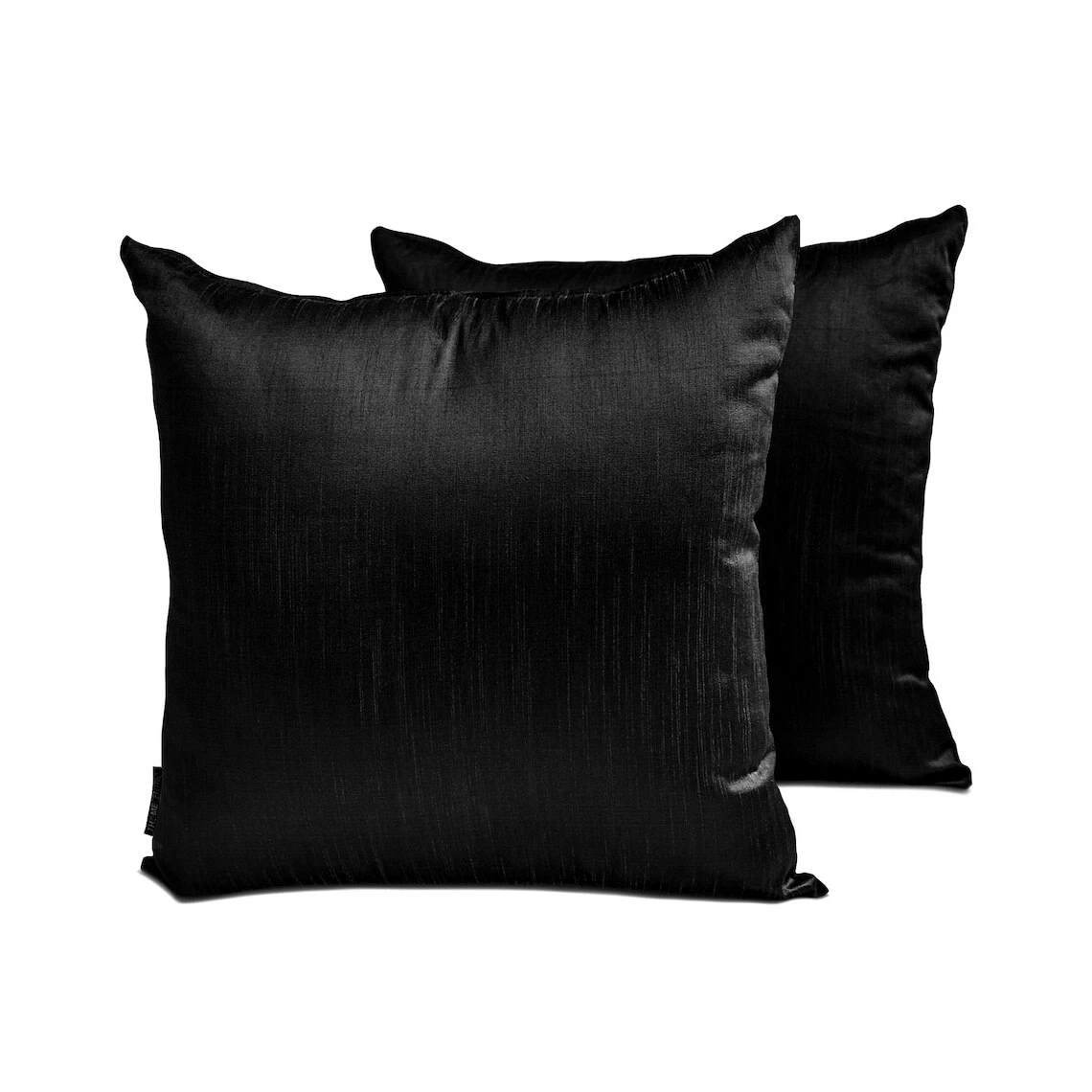 Black Art Silk Plain, Solid Pack of 2, 16"x16" Throw Pillow Cover - Black Luxury