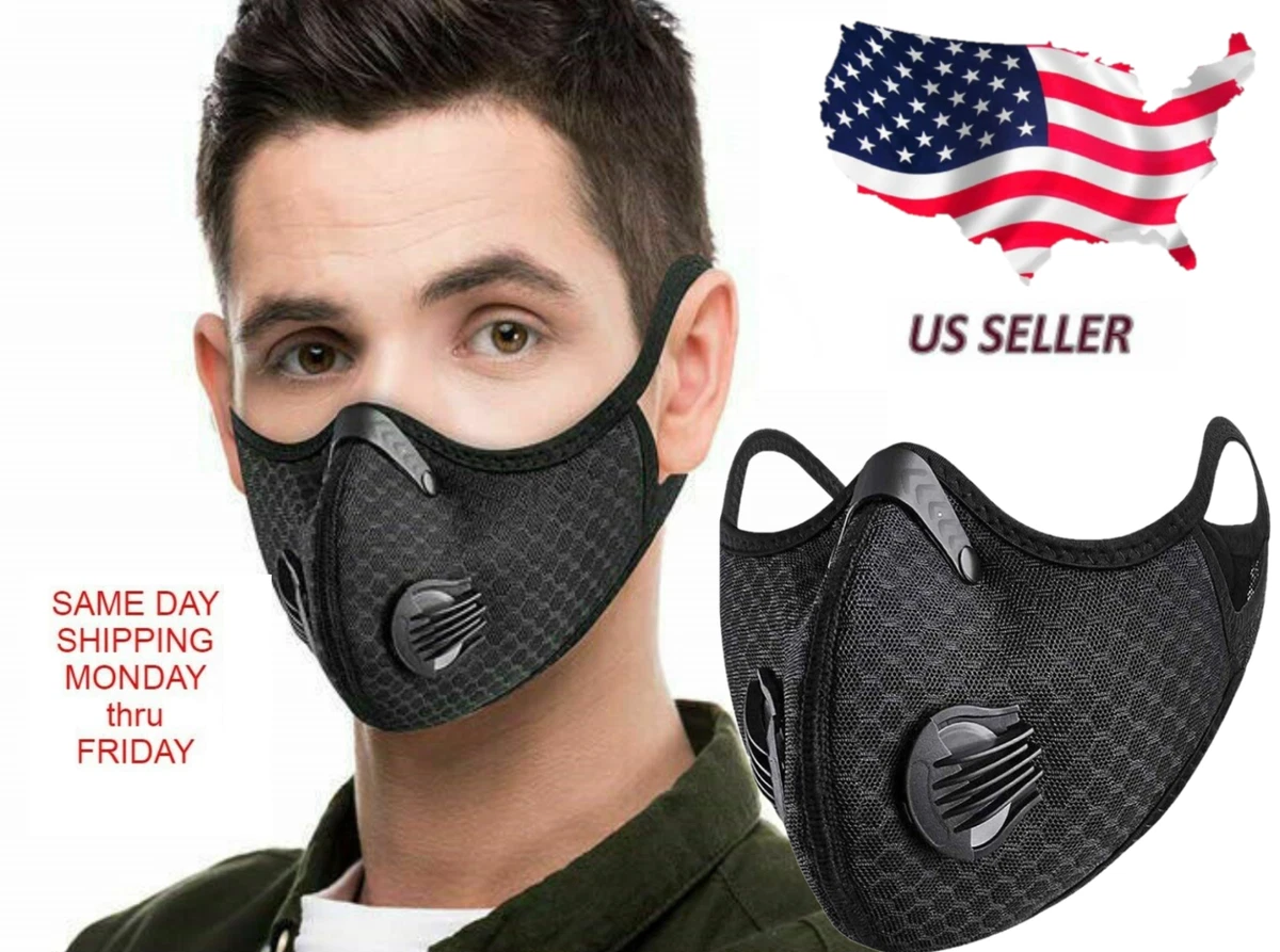USA SELLER Reusable Face Mask Replaceable Air Filter Air Breathe Vents Black