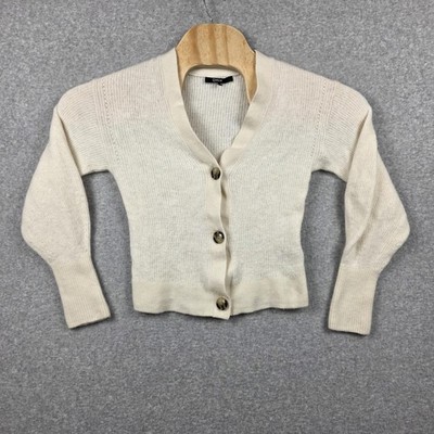 Quince Cardigan Sweater Girls XL White Merino Wool Baby Alpaca Button Front