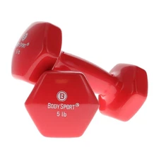 Body Sport Vinyl Coated Dumbbell – Exercises – Strength Training - 5 lb Pair