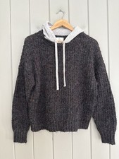 Aerie Offline Ribbed Knit Hoodie Pullover Sweater XS Speckled Gray Relaxed