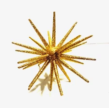 LARGE GOLD STARBURST Sputnik TOPPER Ceramic Christmas Tree 4" Star Glitter