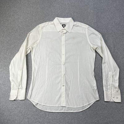 G-Star Raw White Dress Shirt Slim Long Sleeve Lightweight Button Up Size Large