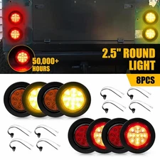 2.5" Round 12 LED Light Truck Trailer Side Marker Clearance Kit 4 Red & 4 Amber