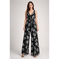 NWT White House Black Market Floral Burnout Wide Leg Sheer Jumpsuit Romper