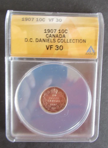 1907 SILVER 10 CENTS ANACS GRADED VF30 CANADIAN DIME
