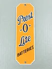 VINTAGE PREST-O-LITE BATTERIES GASOLINE GAS MOTOR OIL GARAGE PORCELAIN SIGN