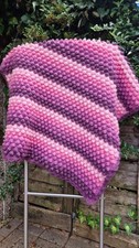 Handmade Crochet Baby Blanket Pink Purple Bobble Stitch 38x37 Inches
