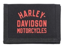 Harley Davidson Men's H-D Arched Script Trifold Polyester Wallet Black MWM081/08