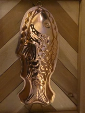 Vintage Copper Jello Mold FISH Design 12" Pan Wall Hanging Kitchen Decor
