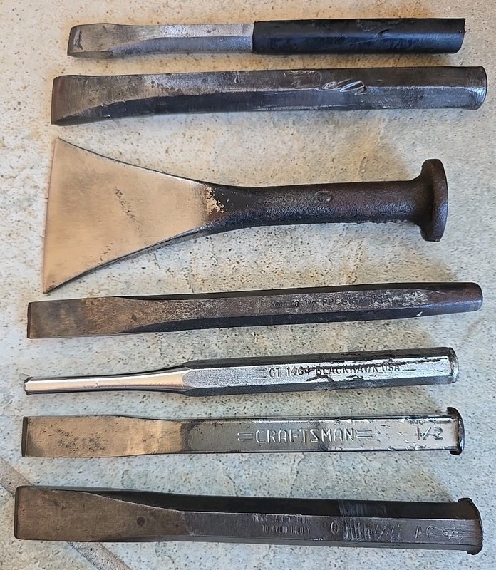 Lot Of 7 Metal Chisels  Craftsman Snap-on Blackhawk