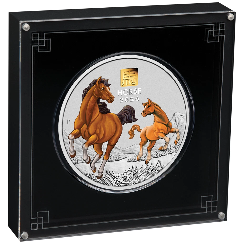 Silbermünze 1kg Jahr des Pferdes (7.) Lunar III. 2026 - Australien - ST in Farbe