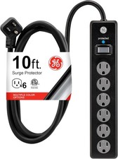 GE 6-Outlet Surge Protector, 10 Ft Extension Cord, Power Strip, 600 Joules, Twis