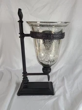 Crackled Glass Free Standing Hurricane Lamp/Windlicht Large Pillar Candle Holder