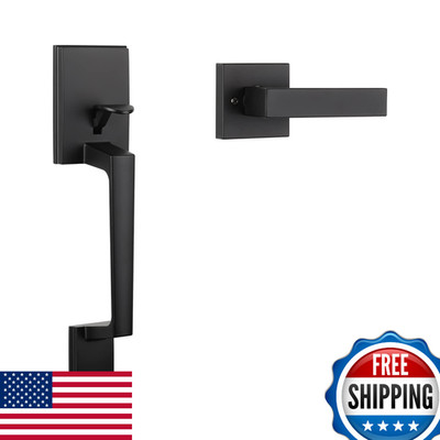 Haidms Matte Black Front Door Handle Single Cylinder Exterior Entry Keyed Set