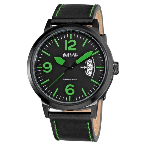 August Steiner Brushed Black Steel Men's Watch (model AS8012GN) 44mm