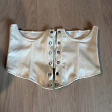 FASHION NOVA Womens Medium Ivory Satin Zip Underbust Corset No Laces EUC