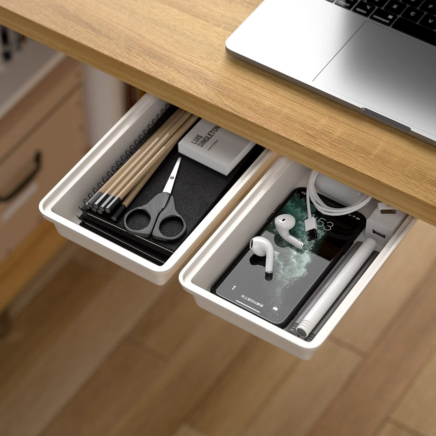 SVNNELP 2Pack Under Table Desk Drawer Storage Organizer Slid