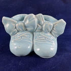 McCoy Blue Baby Shoes With Bows 1940s Pottery Planter Baby Gift Vintage Glazed