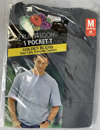Vtg Fruit of the Loom Golden Blend 1 Pocket T Shirt Black Medium 38-40 NOS 2001 - Picture 20 of 20
