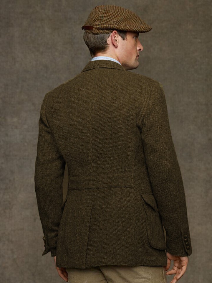 Vintage Tweed Safari Jacket For Men | Hunting Coat With Belt | Custom Sizes Available | Formal Business Blazer