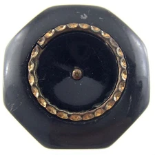 Vintage Ladies Bakelite Large Octagon Black Button Wire Work Fur Coat 1.5in N897