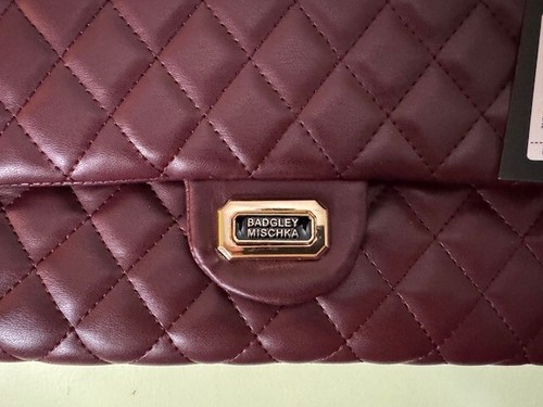 Badgley Mischka Quilted Messenger Bag Plum Color NWT - Picture 6 of 24