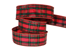 4/8/24Y Christmas Ribbon Wired Edge Plaid 2" In/out Door Red Green Gold Make Bow