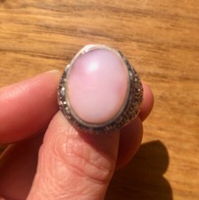 Oval Peruvian Pink Opal Ring in a Bali Silver Setting