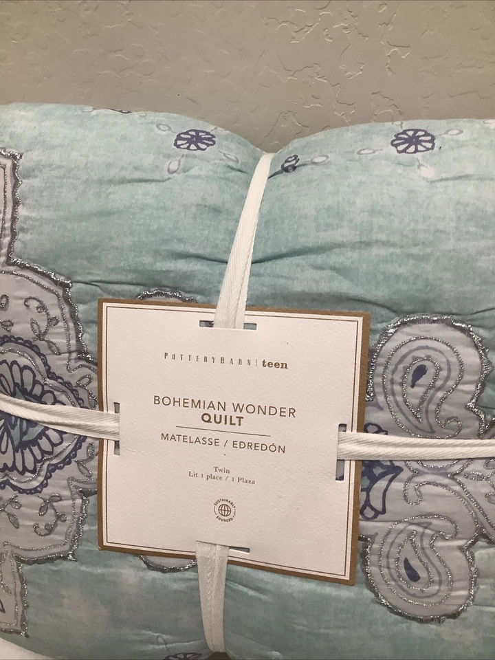 Edredón Pottery Barn Teen Bohemian Wonder Matelasse gris aguamarina edredón doble Foto 2 de 4