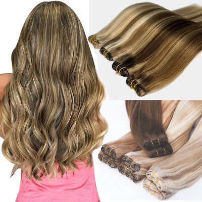 Smartinnov Hand Tied Human Hair Weft Sew In Extensions 22Inch 120Grams #1B Natural Black Straight Remy Human Hair Hand Tied Weft Hair Extensions Double Weft Sew In Hair Bundles