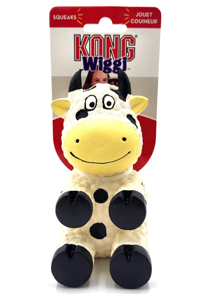 Brinquedo para cachorro KONG Wiggi vaca pequeno/médio arremesso estridente buscar e brincar - Imagem 2 de 4
