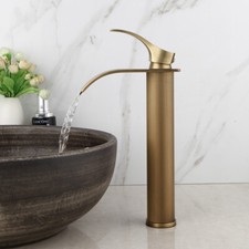 Antique Brass Bathroom Basin Vessel Sink Mixer Waterfall Faucet Single Hole Taps