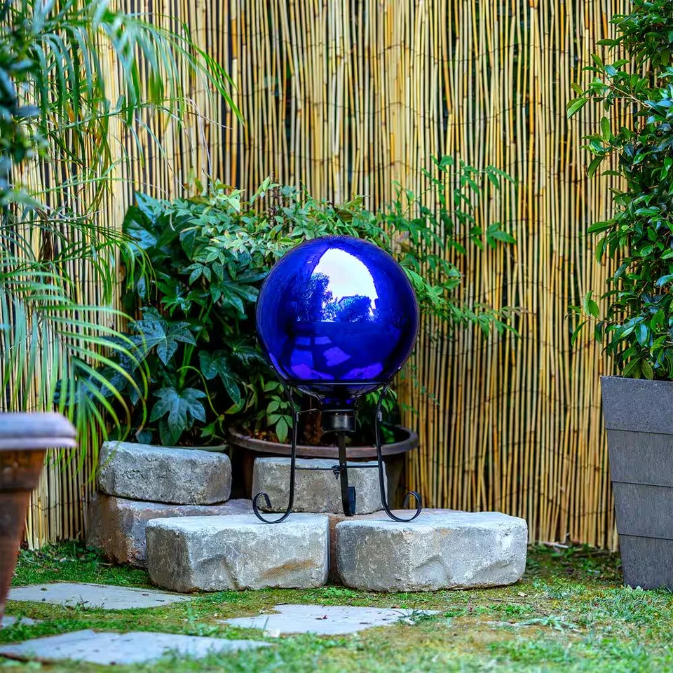 Bola globo de vidrio azul para mirar decoración de jardín y césped 10 pulgadas Foto 2 de 4